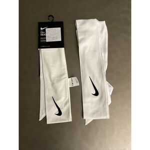 Nike Swoosh Dri-Fit Running White w/Black Swoosh Head Tie Headbands Set Of 2